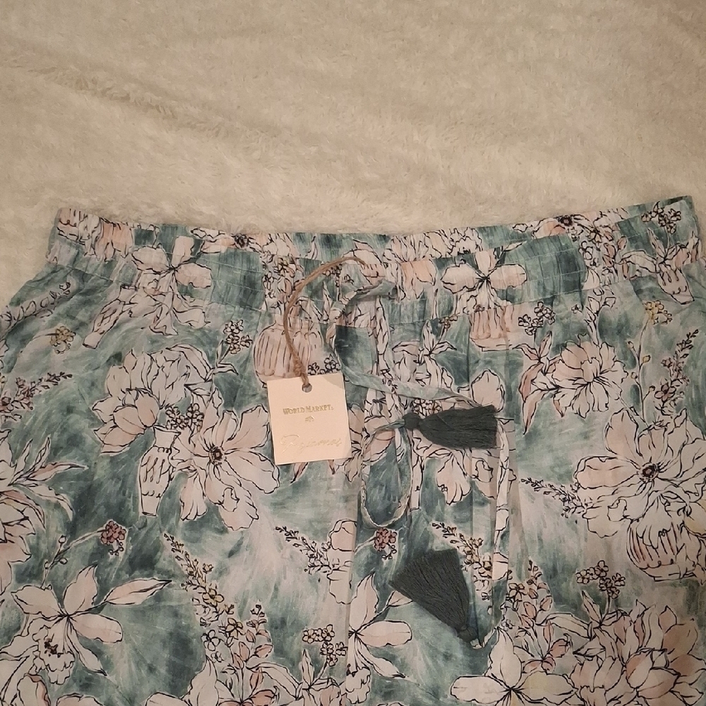 Cost Plus World Market Floral Pajama Pants - Green and White - Picture 3 of 7